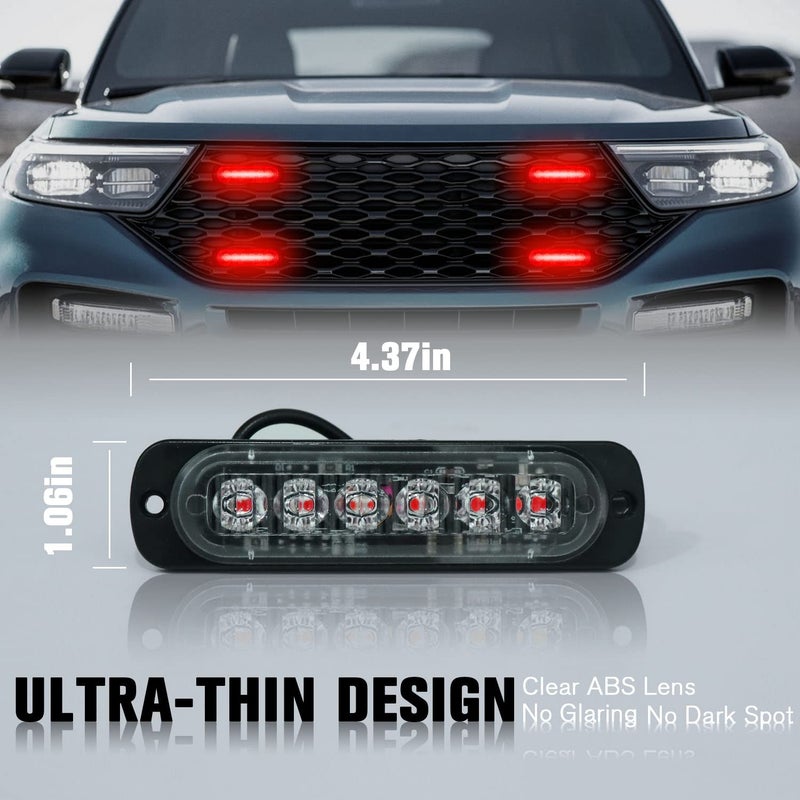 DIBMS LED Emergency Strobe Lights Bar 8x Red 6 LED Strobe Warning Emergency Flashing Light Caution Construction Hazard Light Bar For Car Truck Van Off Road Vehicle ATV SUV Surface Mount - Image 2